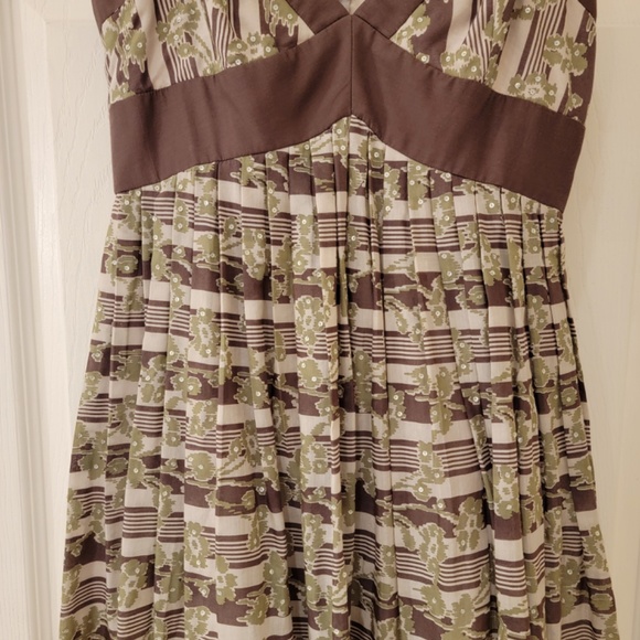 BCBGMaxAzria Sleeveless Dress Size 4 Brown Green Silk Cotton Sequins Tulle Hem - Picture 4 of 10
